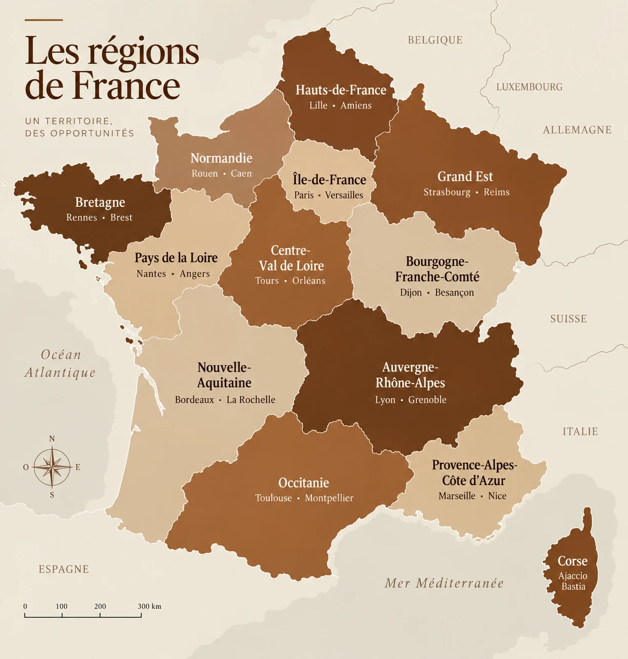 Carte illustrée des régions françaises et de leurs paysages